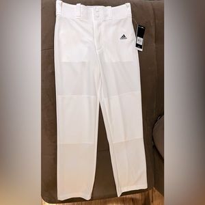 White Adidas Boys Triple Stripe Open Bottom Baseball Pants size Medium.